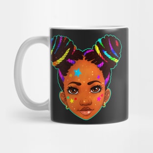 Little Girl with Rainbow Hair Buns| Black girl art by KiraTheArtist Mug